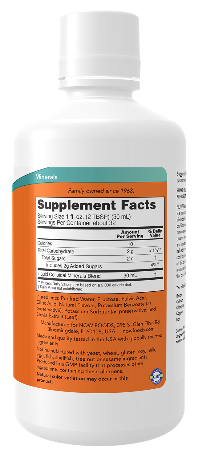 NOW Supplements, Colloidal Minerals Liquid, Raspberry, 32 fl. oz