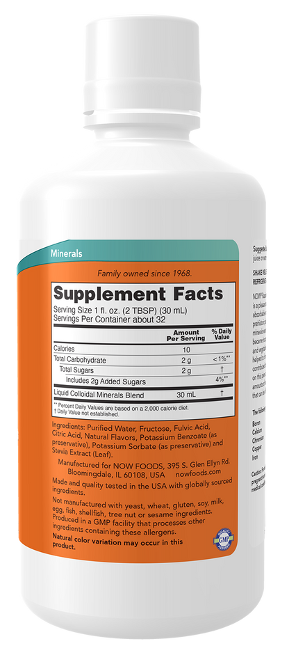 NOW Supplements, Colloidal Minerals Liquid, Raspberry, 32 fl. oz