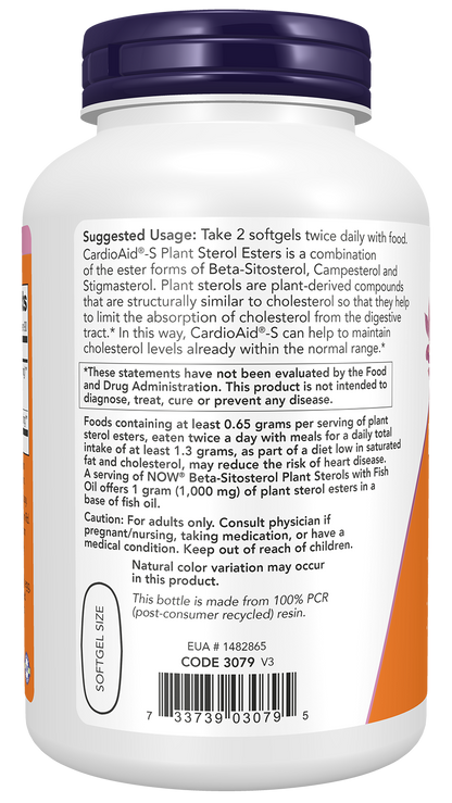 NOW Supplements, Beta-Sitosterol Plant Sterols CardioAid®-S, 180 Softgels