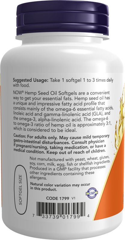 NOW Supplements, Hemp Seed Oil 1,000 mg, EFAs, 120 Softgels