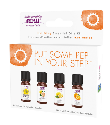 NOW Essential Oils, Put Some Pep in Your Step Uplifting Aroma Kit, 4x 10mL
