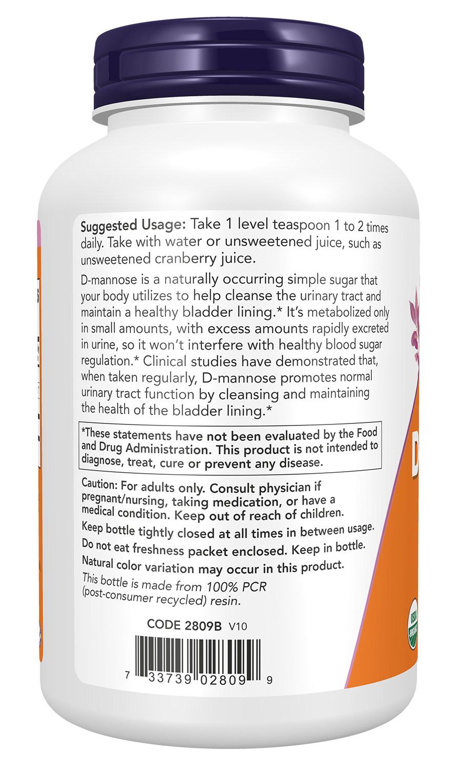 NOW Supplements, Organic D-Mannose Powder, Healthy Urinary Tract*, 6 oz