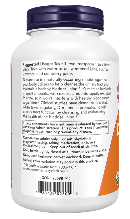 NOW Supplements, Organic D-Mannose Powder, Healthy Urinary Tract*, 6 oz