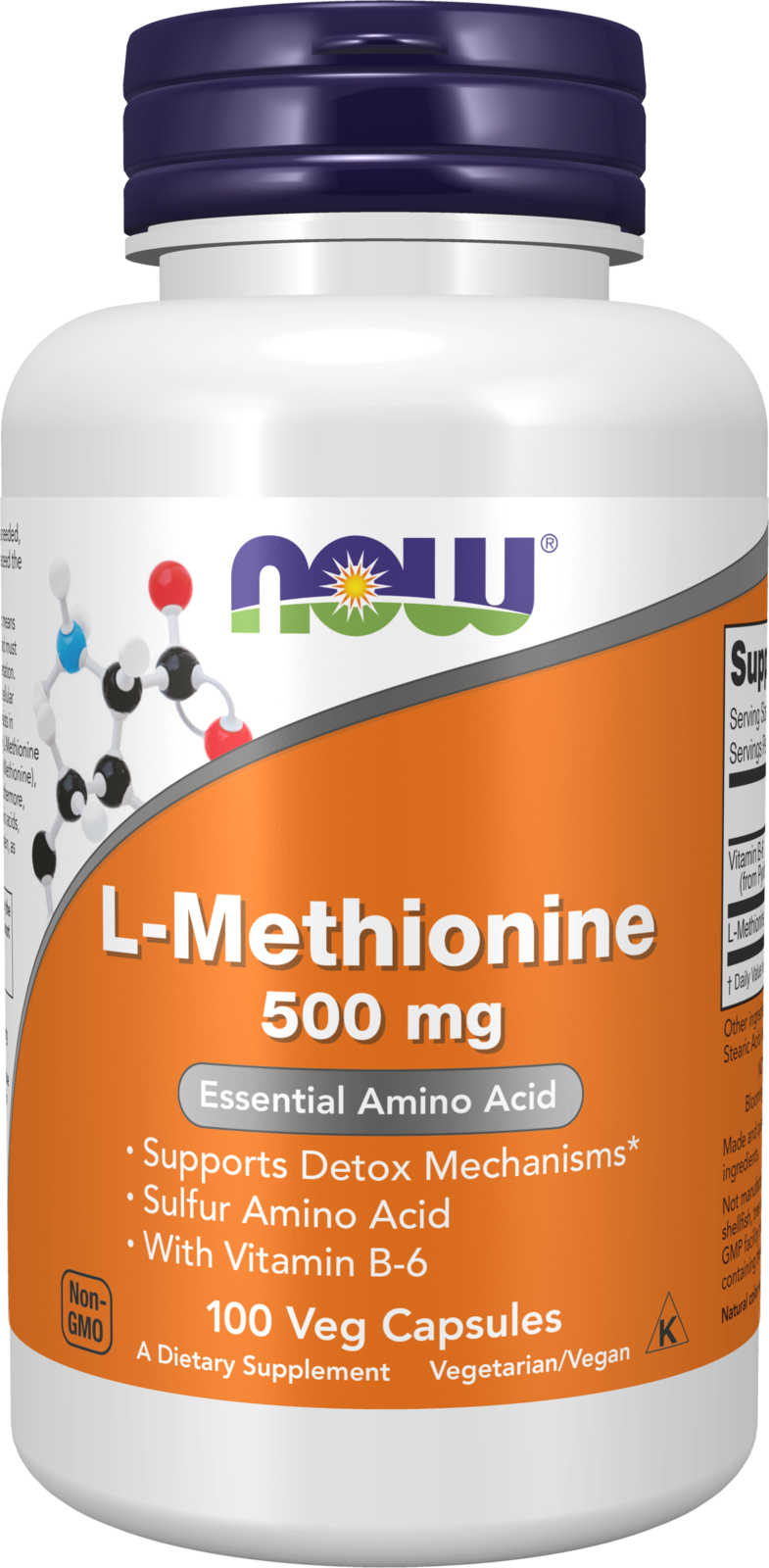 NOW Supplements, L-Methionine 500 mg with Vitamin B-6, 100 Veg Caps