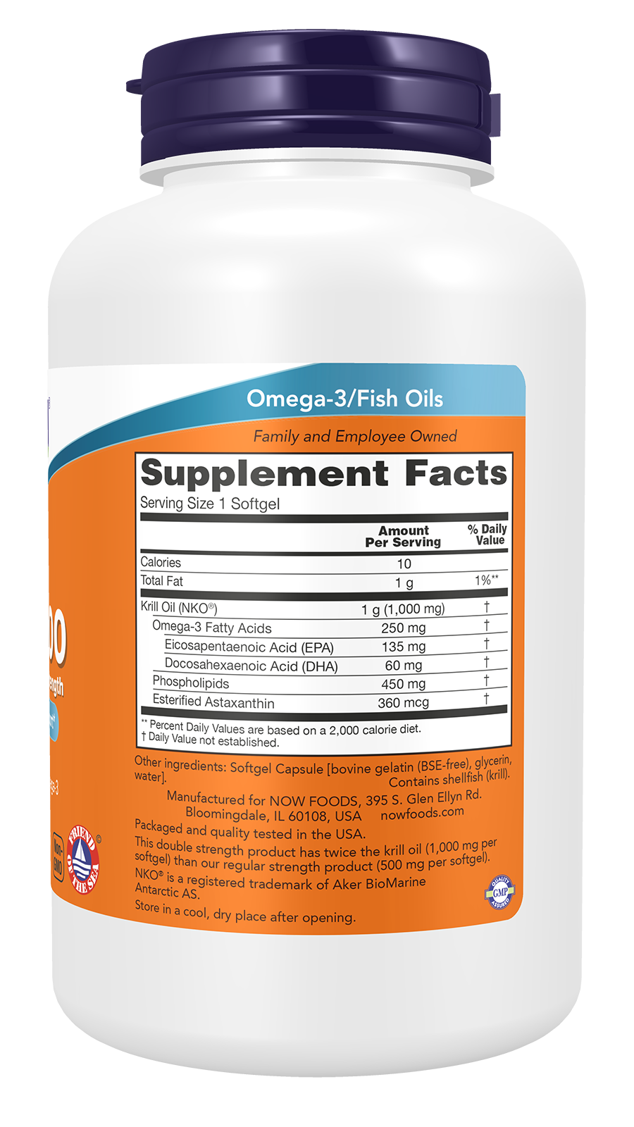 NOW Supplements, Krill 1000 mg, Phospholipid-Bound Omega-3, 120 Softgels