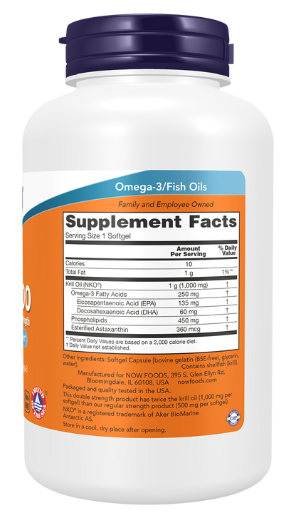 NOW Supplements, Krill 1000 mg, Phospholipid-Bound Omega-3, 120 Softgels