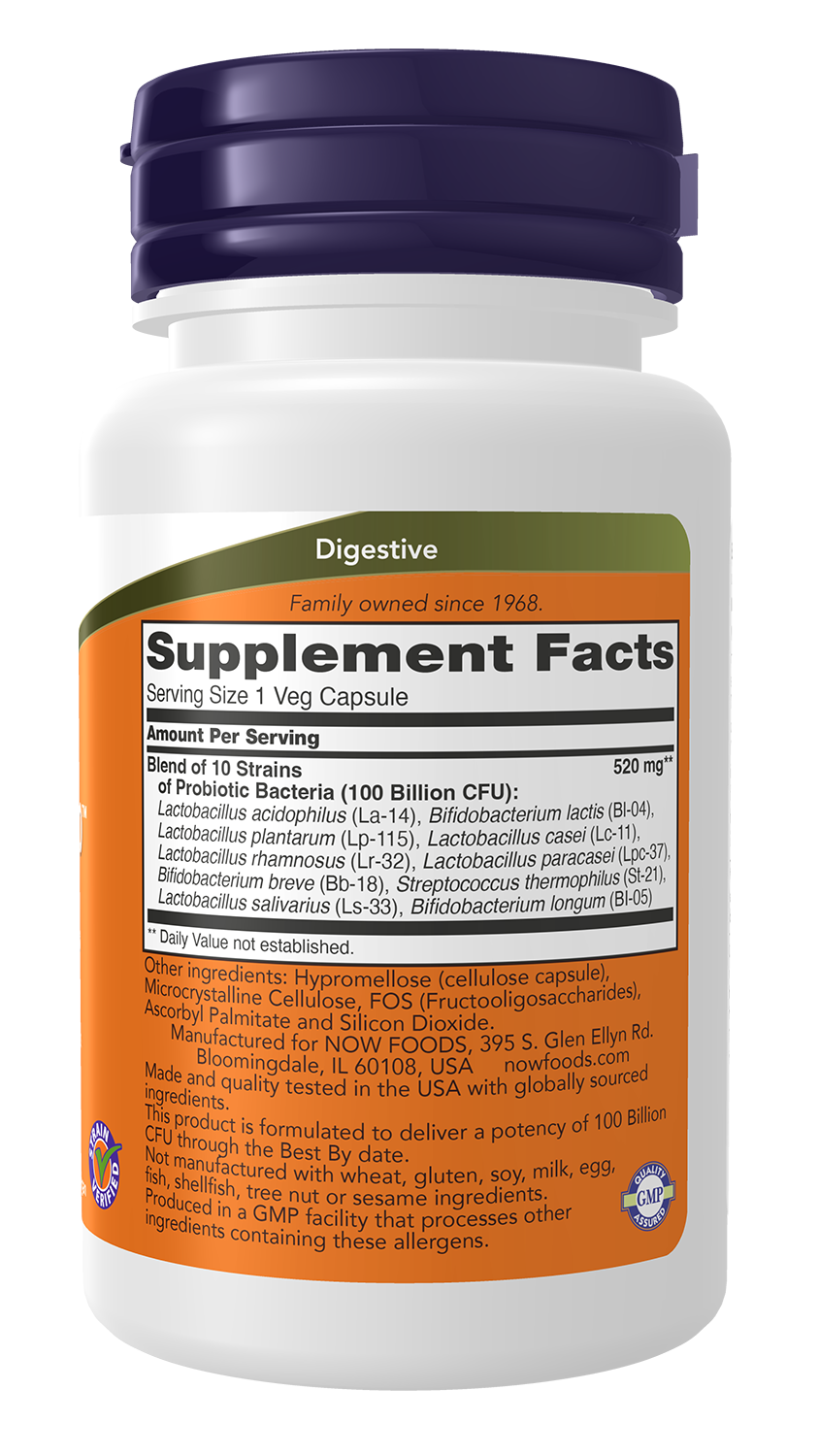 NOW Supplements, Probiotic-10™, 100 Billion, with 10 Strains, 30 Veg Caps