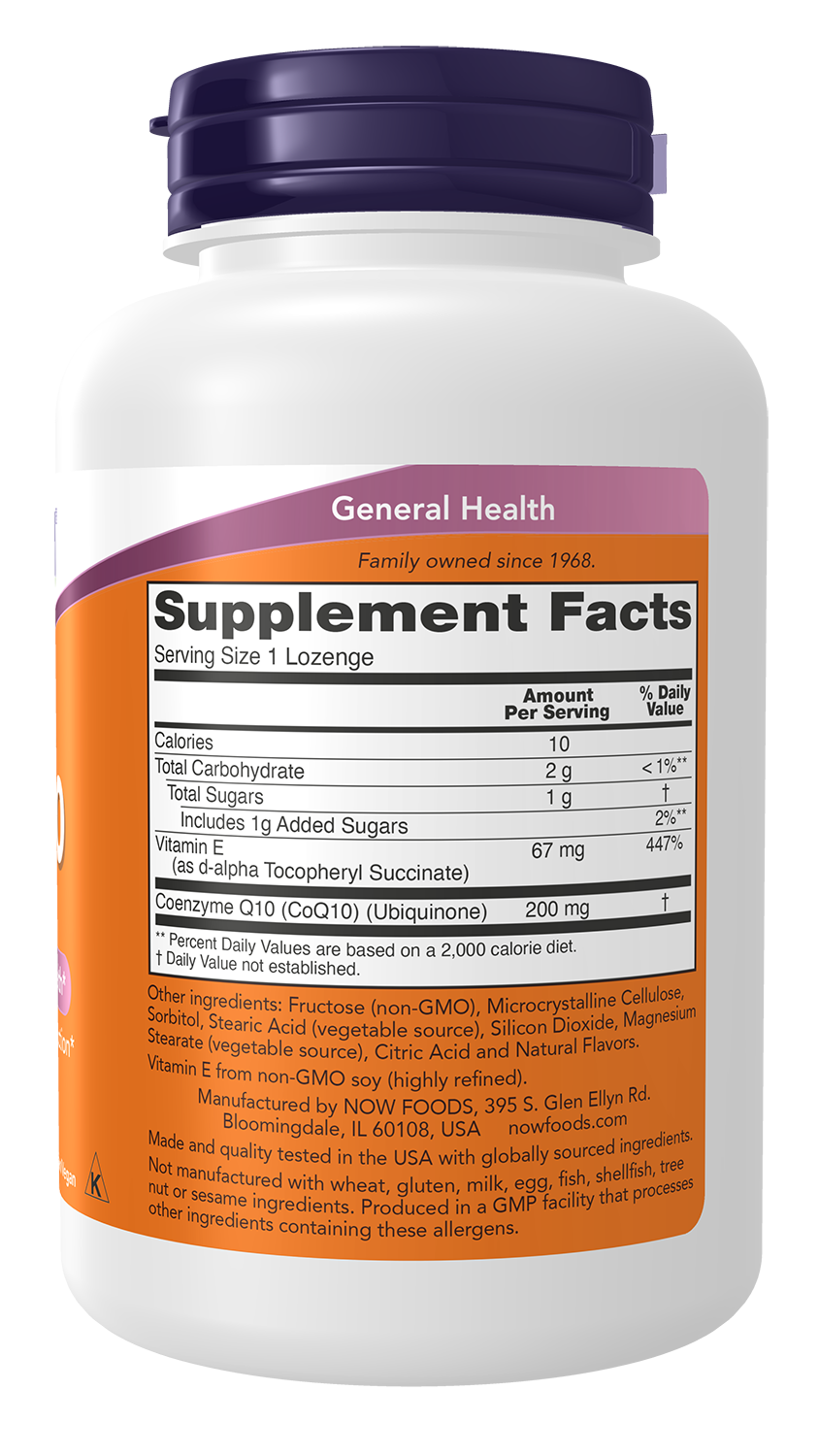 NOW Supplements, CoQ10 200 mg, Pharmaceutical Grade, 90 Lozenges
