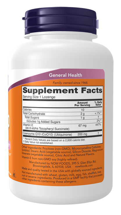 NOW Supplements, CoQ10 200 mg, Pharmaceutical Grade, 90 Lozenges