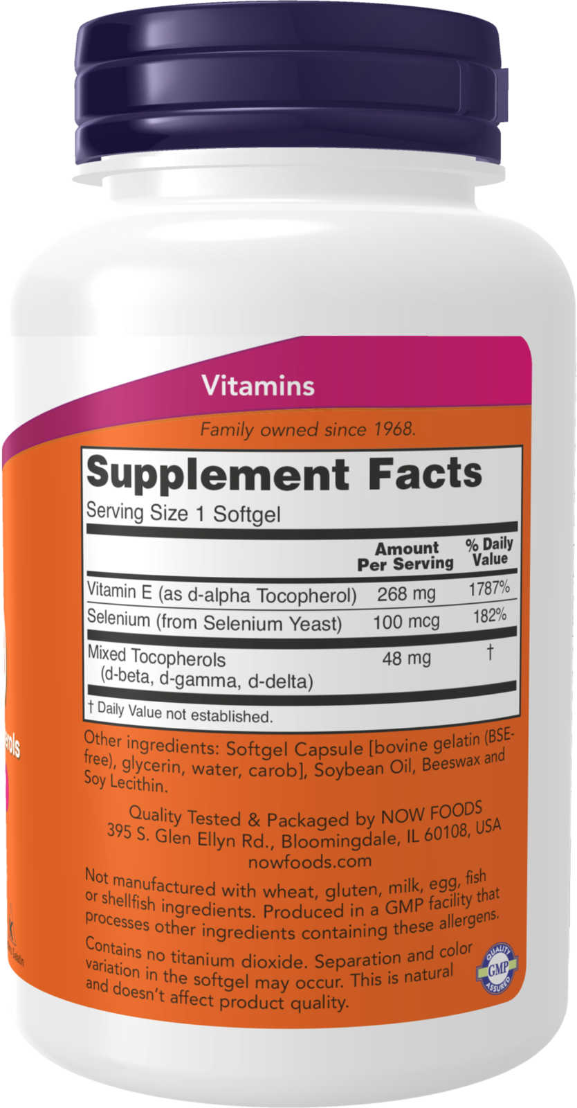 NOW Supplements, Vitamin E-400 IU, Mixed Tocopherols, Antioxidant Protection*, 100 Softgels