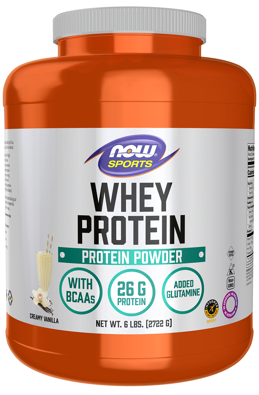 NOW Sports, Whey Protein 26 g With BCAAs, Creamy Vanilla Flavor, 6 lbs