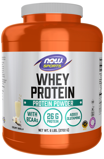 NOW Sports, Whey Protein 26 g With BCAAs, Creamy Vanilla Flavor, 6 lbs