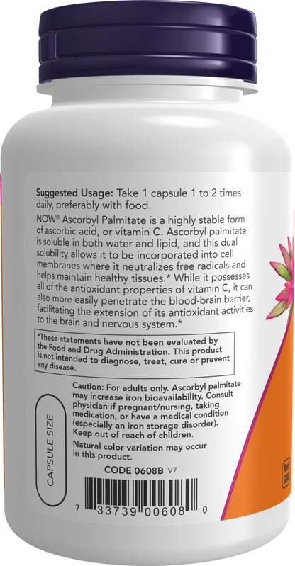 NOW Supplements, Ascorbyl Palmitate 500 mg, Esterified Vit C, 100 Veg Caps