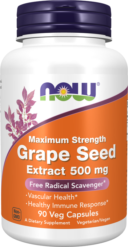 NOW Supplements, Grape Seed Extract, Maximum Strength 500 mg, 90 Veg Caps