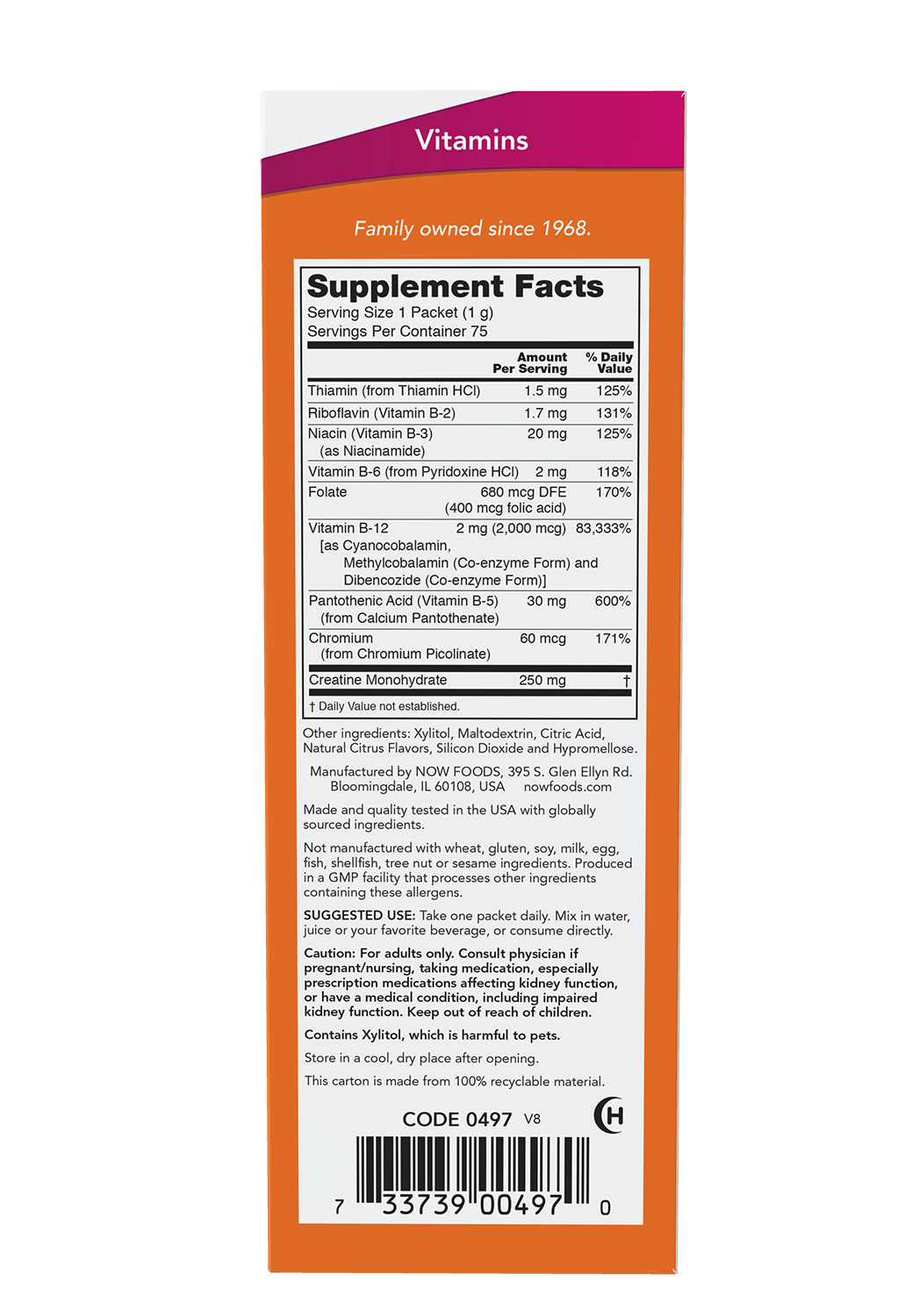 NOW Supplements, Instant Energy B-12 (2,000 mcg per packet), 75 Packets