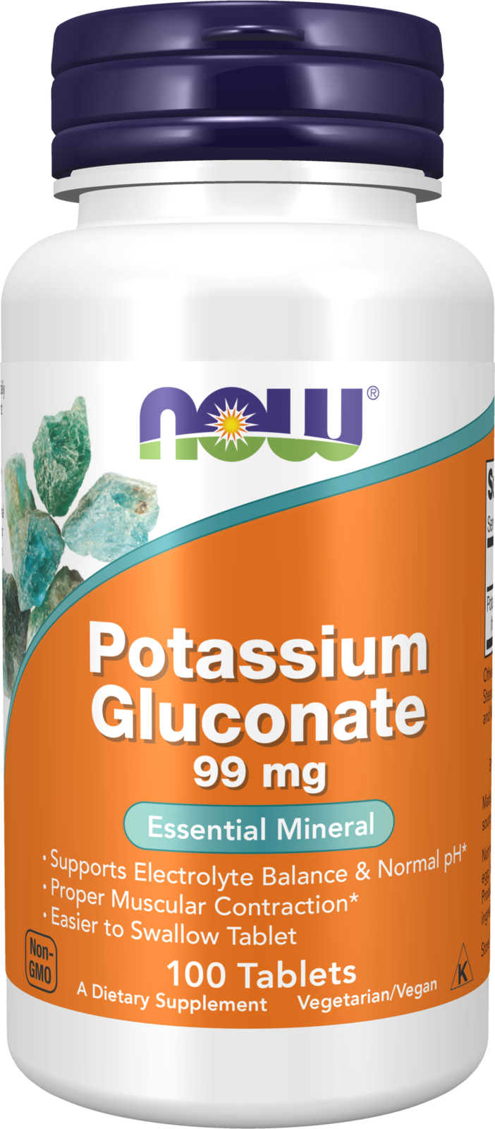 NOW Supplements, Potassium Gluconate 99mg, Easier to Swallow, 100 Tabs