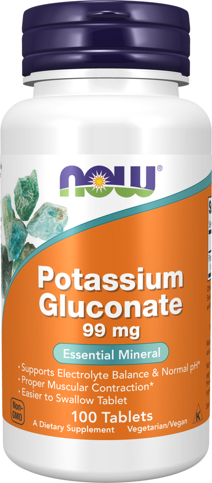 NOW Supplements, Potassium Gluconate 99mg, Easier to Swallow, 100 Tabs