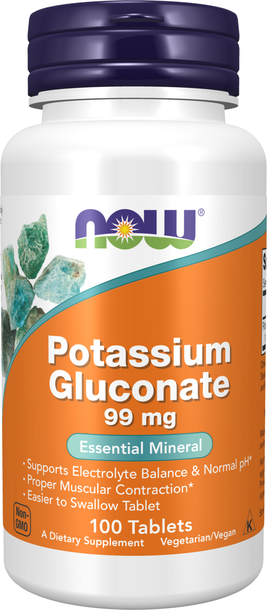 NOW Supplements, Potassium Gluconate 99mg, Easier to Swallow, 100 Tabs
