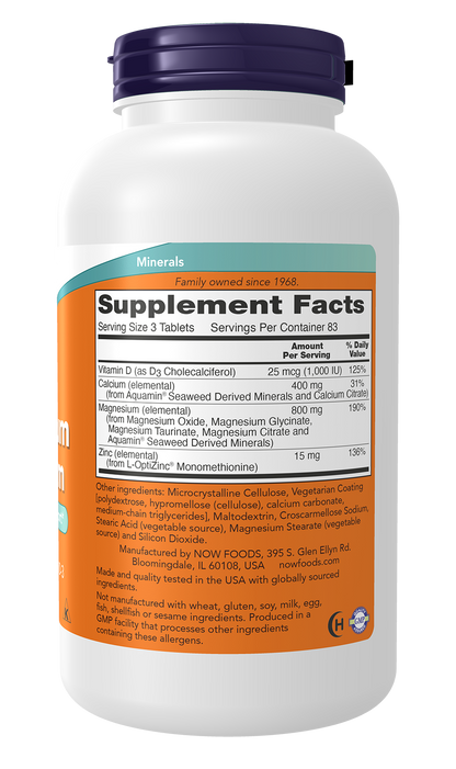 NOW Supplements, Magnesium & Calcium, With Vitamin D3 and Zinc, 250 Tabs