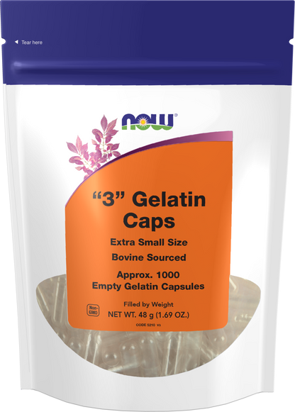 NOW Supplements, Empty Gelatin Caps, #3, Bovine Extra Small, 1,000 Gel Caps