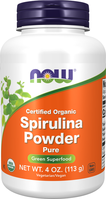 NOW Supplements, Certified Organic, Spirulina Powder, With Naturally Occurring Vitamins, Minerals and GLA, 4-Ounce