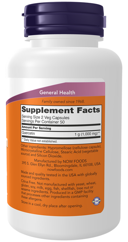 NOW Supplements, Quercetin 500 mg, Respiratory Health*, 100 Veg Caps