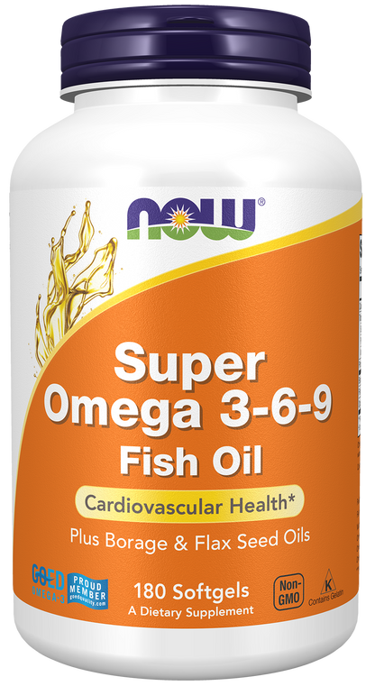 NOW Supplements, Super Omega 3-6-9 Oil Fish, Borage and Flax, 180 Softgels