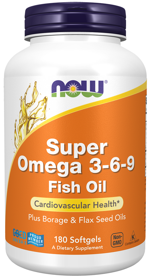 NOW Supplements, Super Omega 3-6-9 Oil Fish, Borage and Flax, 180 Softgels