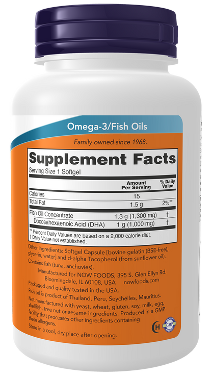 NOW Supplements, DHA-1,000, Extra Strength, Brain Support*, 90 Softgels