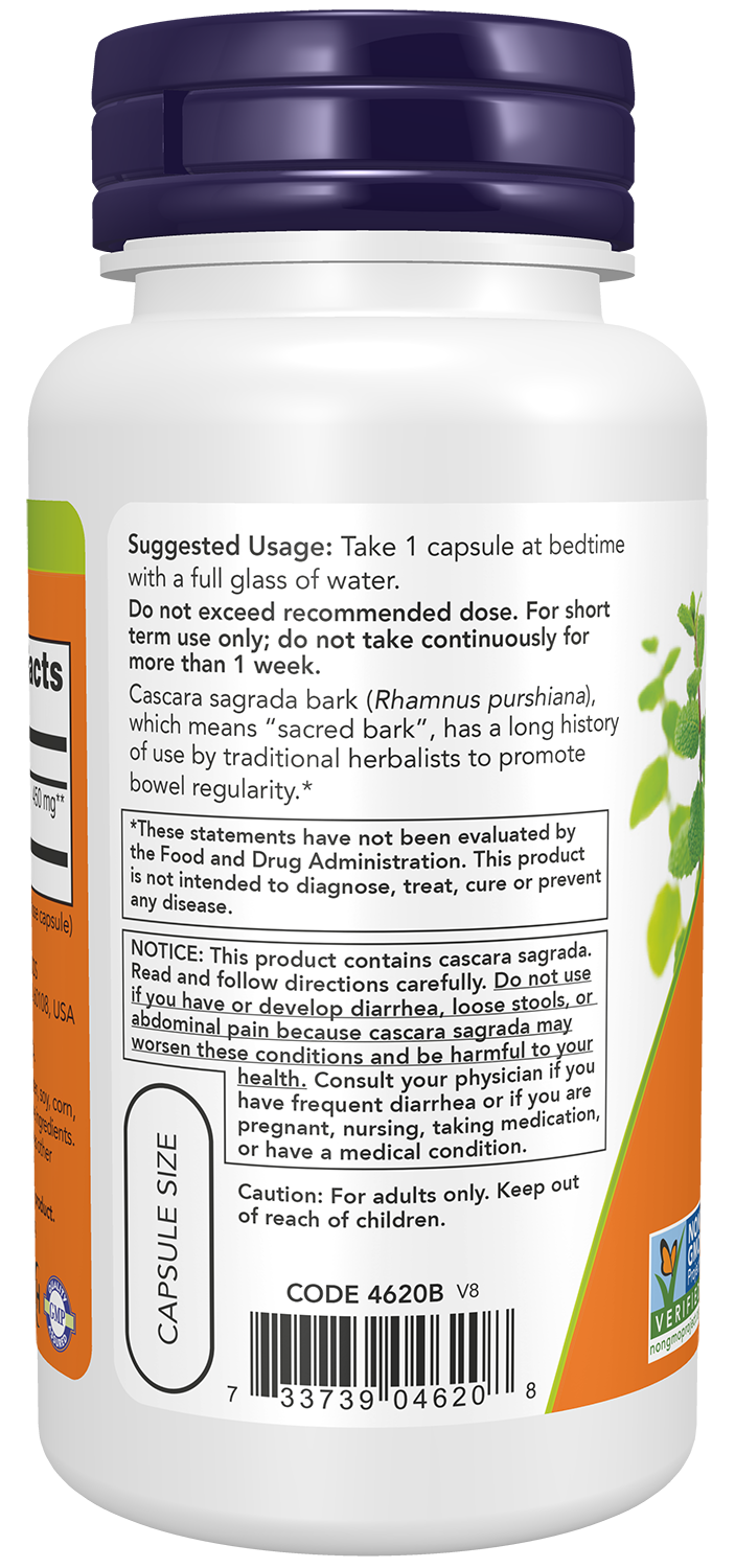 NOW Supplements, Cascara Sagrada 450 mg, Herbal Regularity*, 100 Veg Caps