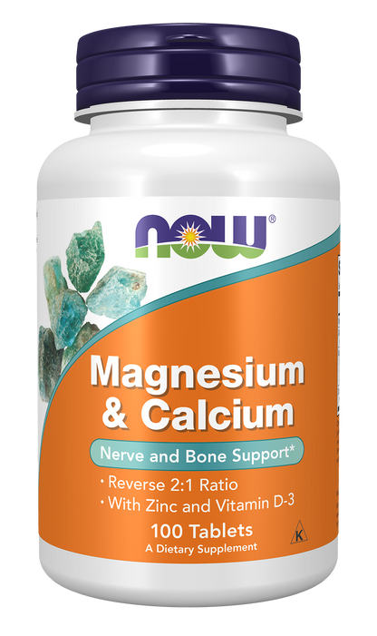 NOW Supplements, Magnesium & Calcium, With Vitamin D3 and Zinc, 100 Tabs