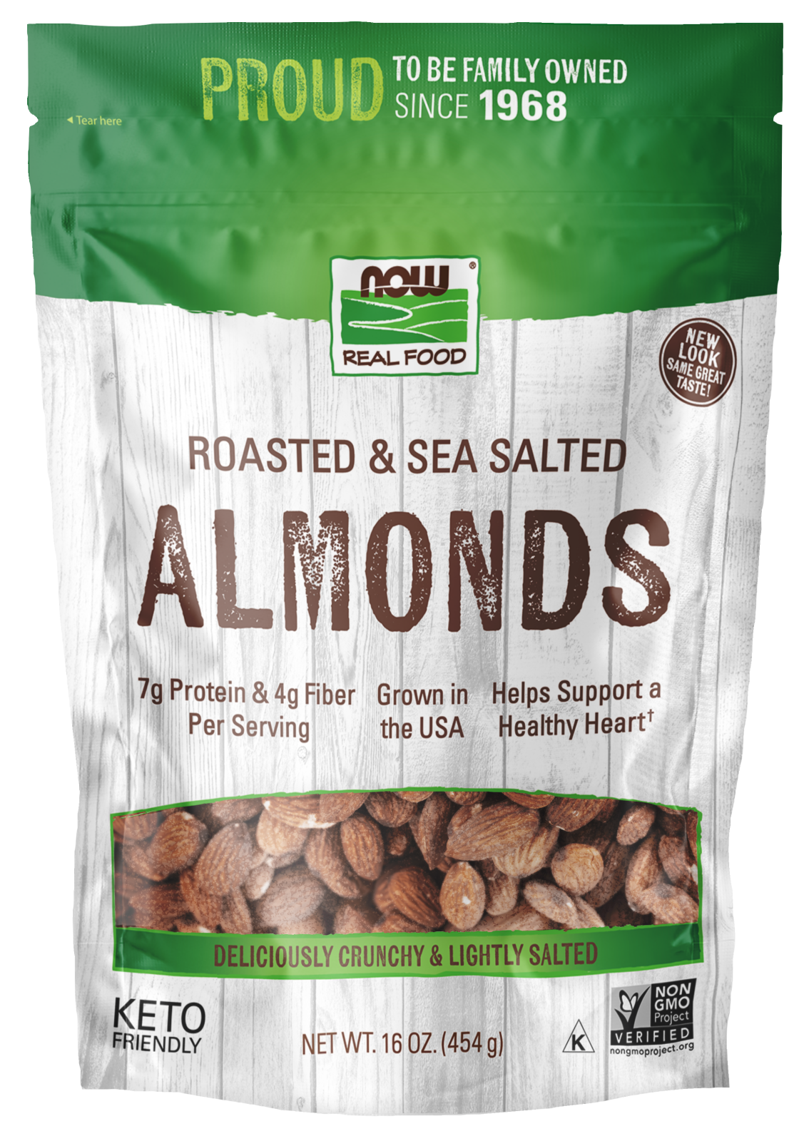 NOW Foods, Almonds, Roasted  Sea Salted, Protein & Fiber, 1 lb