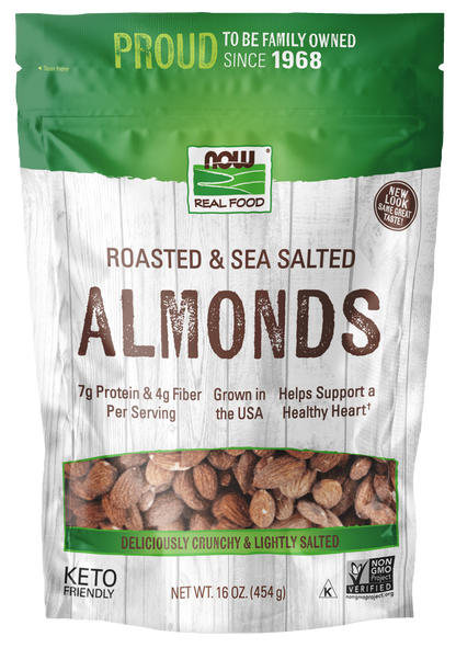 NOW Foods, Almonds, Roasted  Sea Salted, Protein & Fiber, 1 lb