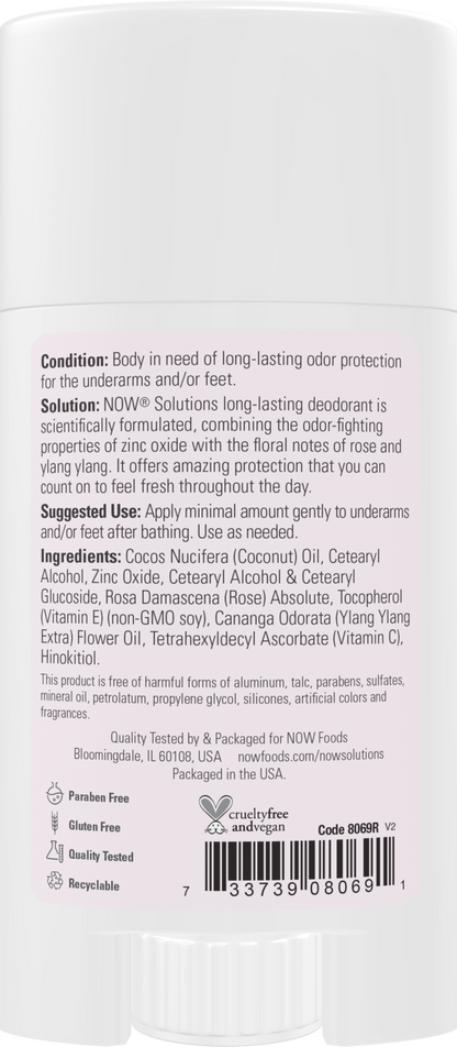 NOW Solutions, Long-Lasting Deodorant Stick, Rose Ylang Ylang, 2.2 oz