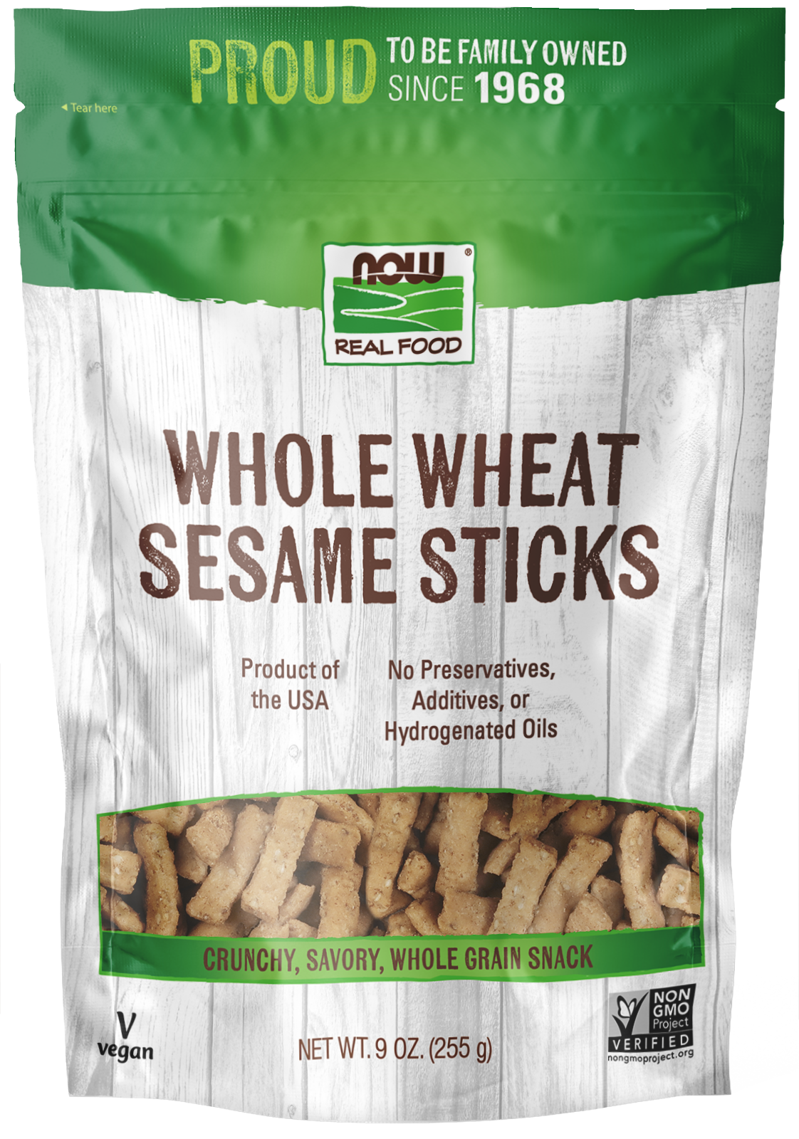 NOW Foods, Whole Wheat Sesame Sticks, Certified Non-GMO, 9 oz