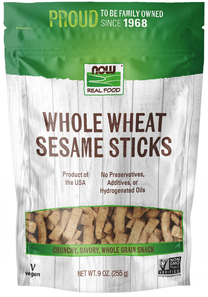 NOW Foods, Whole Wheat Sesame Sticks, Certified Non-GMO, 9 oz