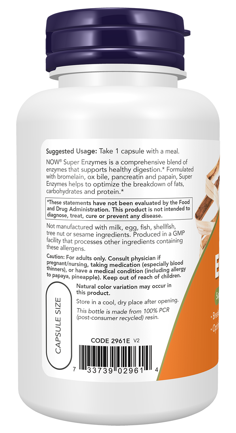 NOW Supplements, Super Enzymes, Formulated with Bromelain, Ox Bile, Pancreatin and Papain, Super Enzymes, 60 Capsules