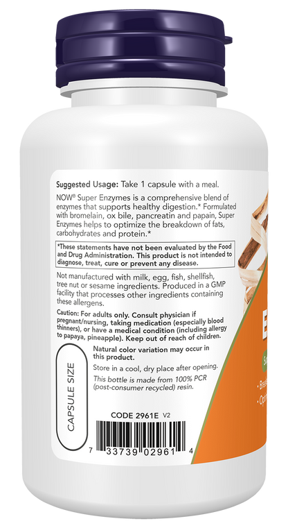 NOW Supplements, Super Enzymes, Formulated with Bromelain, Ox Bile, Pancreatin and Papain, Super Enzymes, 60 Capsules