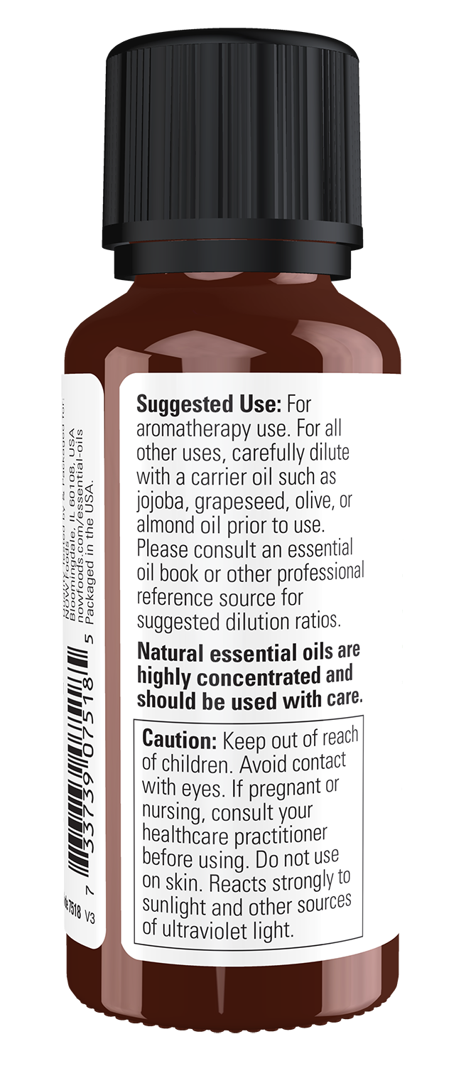 NOW Essential Oils, Bergamot Oil, Undiluted, Cold Pressed, 1 fl. oz