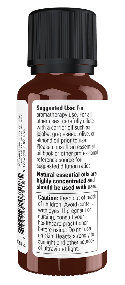 NOW Essential Oils, Bergamot Oil, Undiluted, Cold Pressed, 1 fl. oz