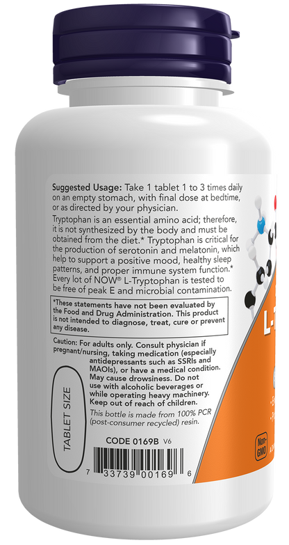 NOW Supplements, L-Tryptophan 1,000 mg, Supports Relaxation*, 60 Tabs