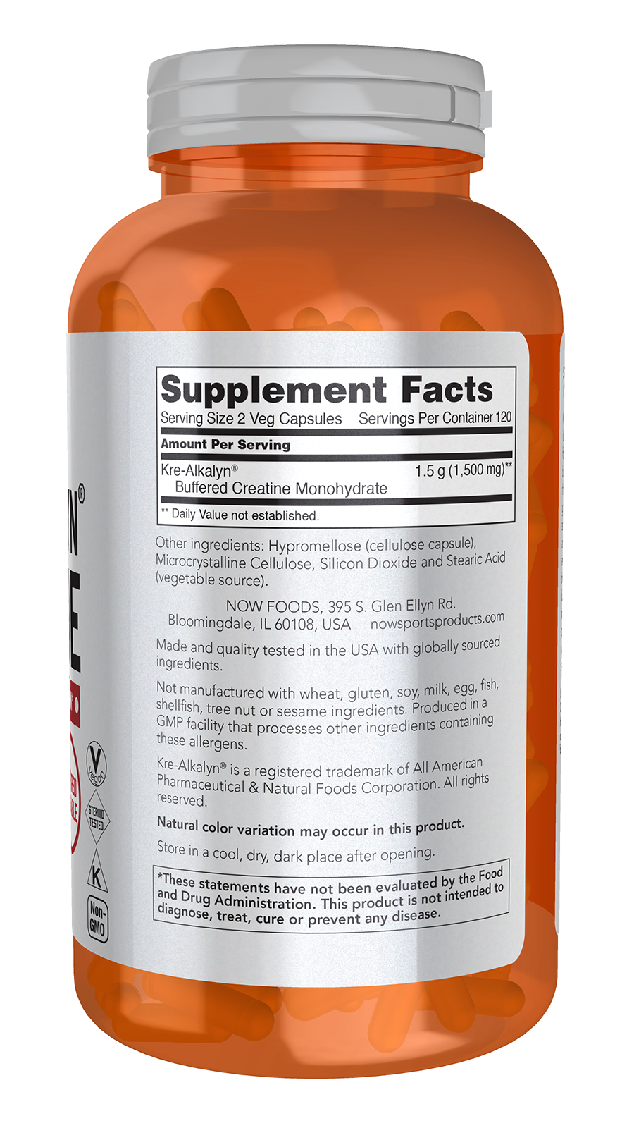 NOW Sports, Kre-Alkalyn PH Buffered Creatine 750 mg, Muscle Fuel*, 240 Caps