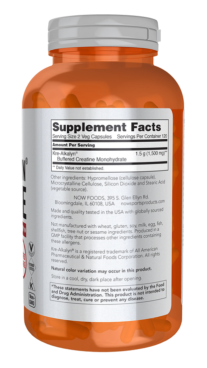 NOW Sports, Kre-Alkalyn PH Buffered Creatine 750 mg, Muscle Fuel*, 240 Caps