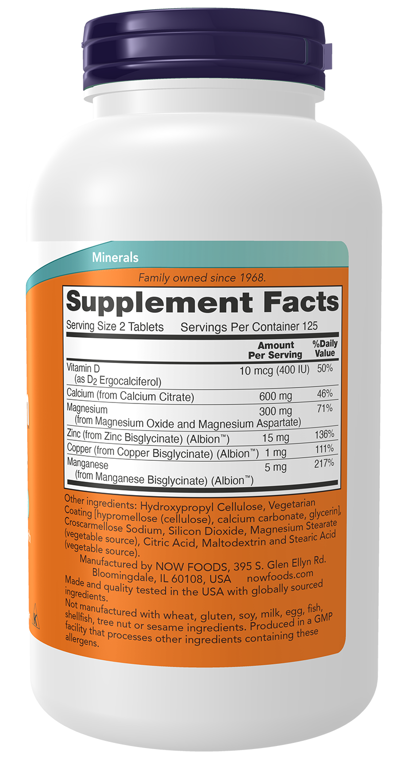 NOW Supplements, Calcium Citrate with Vit D, Magnesium, Zinc, 250 Tabs