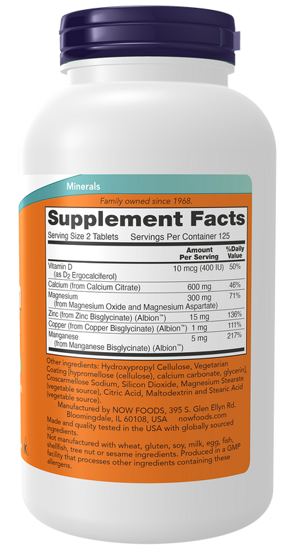 NOW Supplements, Calcium Citrate with Vit D, Magnesium, Zinc, 250 Tabs