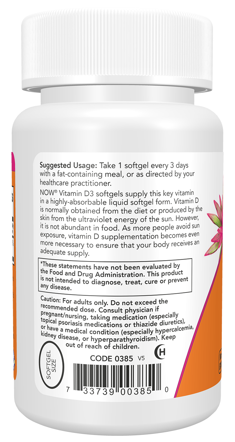NOW Supplements, Vitamin D-3 10,000 IU Softgels, 240 Softgels