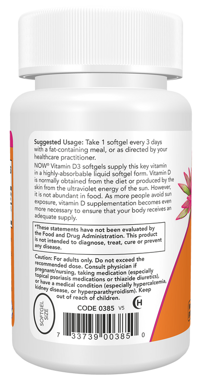 NOW Supplements, Vitamin D-3 10,000 IU Softgels, 240 Softgels