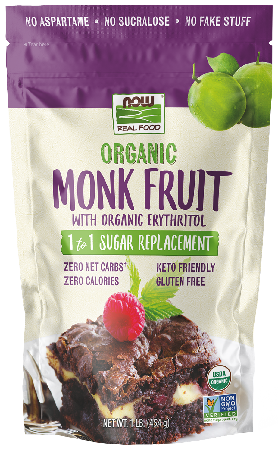 NOW Foods, Organic Monk Fruit With Erythritol, Sugar Replacement, 1 lb