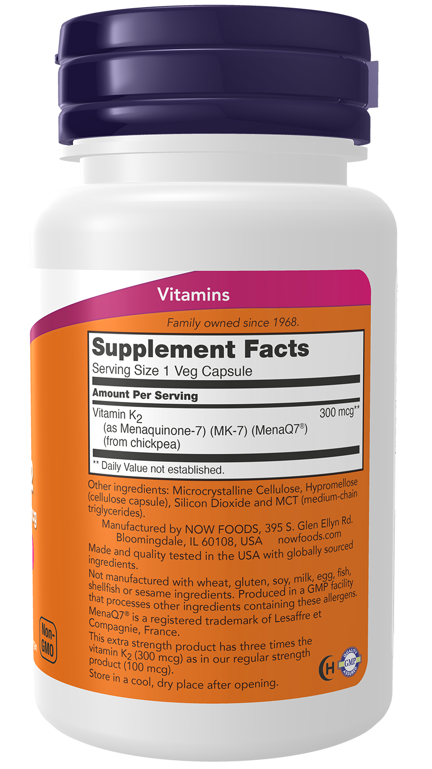 NOW Supplements, Vitamin K2 (MK-7) 300 mcg, Extra Strength, 60 Veg Caps
