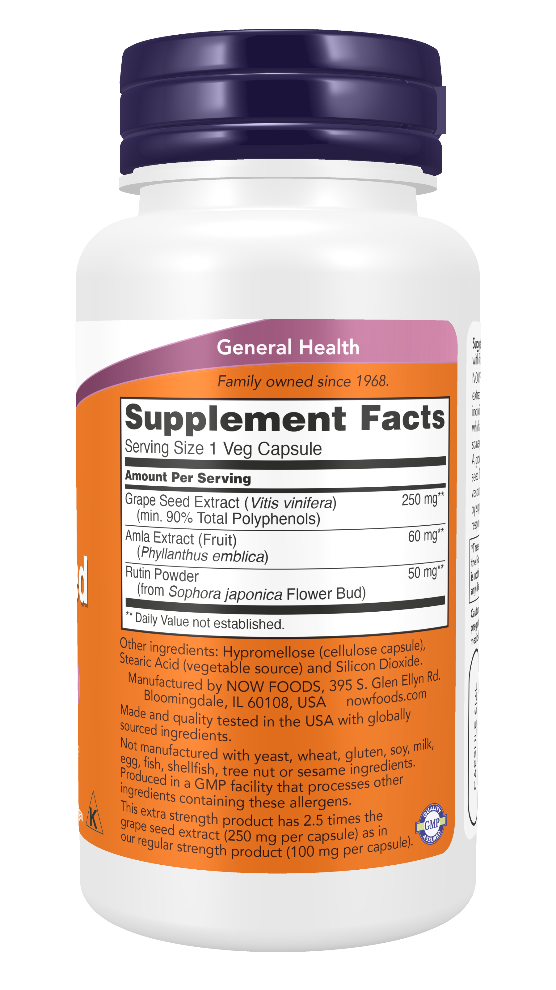 NOW Supplements, Grape Seed Extra Strength 250 mg, 90 Veg Caps
